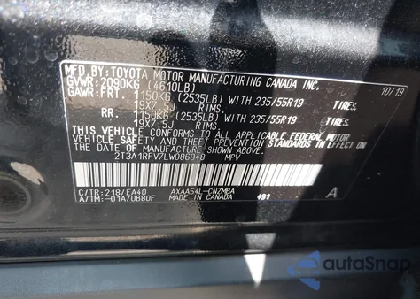 2020 Toyota Rav4 Xle Premium из США, поврежденный, VIN 2T3A1RFV7LW086948